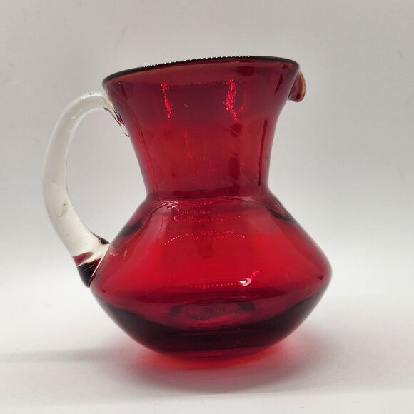 Pilgrim & Rainbow Glass Mini Pitcher Syrup Vase Set of 3 Ruby Red Crackle VTG - Picture 6 of 11